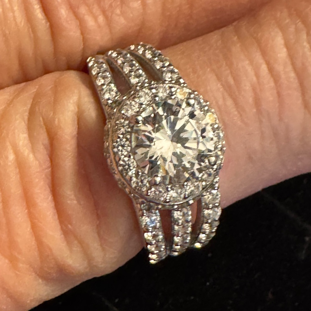 Diamonique Sterling Silver Round Halo Ring
 (size 6)